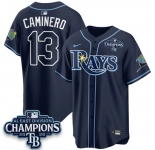 Men's Tampa Bay Rays #13 Junior Caminero Navy 2026 AL East Champions Patch Limited Stitched Baseball Jersey