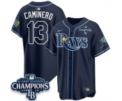 Men's Tampa Bay Rays #13 Junior Caminero Navy 2026 AL East Champions Patch Limited Stitched Baseball Jersey