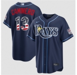 Men's Tampa Bay Rays #13 Junior Caminero Navy 2026 USA 250 Fourth of July Home Stitched Baseball Jersey
