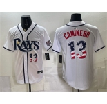 Men's Tampa Bay Rays #13 Junior Caminero White 2026 USA 250 Fourth of July Home Stitched Baseball Jersey