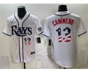 Men's Tampa Bay Rays #13 Junior Caminero White 2026 USA 250 Fourth of July Home Stitched Baseball Jersey