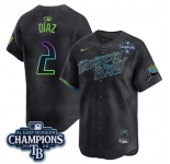 Men's Tampa Bay Rays #2 Yandy DÃaz Charcoal 2026 AL East Champions Patch City Connect Limited Stitched Baseball Jersey