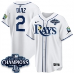 Men's Tampa Bay Rays #2 Yandy Díaz White 2026 AL East Champions Patch Limited Stitched Baseball Jersey