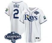 Men's Tampa Bay Rays #2 Yandy Díaz White 2026 AL East Champions Patch Limited Stitched Baseball Jersey