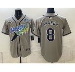 Men's Tampa Bay Rays #8 Jonathan Aranda Gray 2026 AL East Champions Patch Vapor Limited Stitched Baseball Jersey
