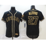 Houston Astros #27 Jose Altuve Men's Nike Black Retro Gold font Fashion Flex Base Authentic Baseball Jersey