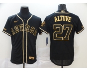 Houston Astros #27 Jose Altuve Men's Nike Black Retro Gold font Fashion Flex Base Authentic Baseball Jersey