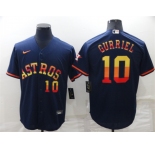 Men's Houston Astros #10 Yuli Gurriel Number Navy Blue Rainbow Stitched MLB Cool Base Nike Jersey