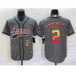 Men's Houston Astros #2 Alex Bregman Number Grey Gridiron Cool Base Stitched Baseball Jersey