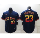 Men's Houston Astros #23 Michael Brantley Number Navy Blue Rainbow Stitched MLB Cool Base Nike Jersey