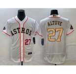 Men's Houston Astros #27 Jose Altuve Number 2023 White Gold World Serise Champions Patch Flex Base Stitched Jersey2