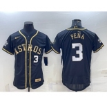 Men's Houston Astros #3 Jeremy Pena Number Black Gold 2022 World Series Stitched Flex Base Nike Jersey