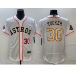 Men's Houston Astros #30 Kyle Tucker Number 2023 White Gold World Serise Champions Patch Flex Base Stitched Jersey2
