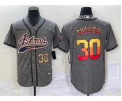 Men's Houston Astros #30 Kyle Tucker Number Grey Gridiron Cool Base Stitched Baseball Jersey