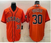 Men's Houston Astros #30 Kyle Tucker Number Orange With Patch Stitched MLB Cool Base Nike Jersey