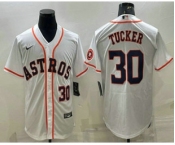 Men's Houston Astros #30 Kyle Tucker Number White With Patch Stitched MLB Cool Base Nike Jersey