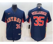 Men's Houston Astros #35 Justin Verlander Number Navy Blue With Patch Stitched MLB Cool Base Nike Jersey