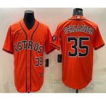 Men's Houston Astros #35 Justin Verlander Number Orange With Patch Stitched MLB Cool Base Nike Jersey
