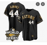 Men's Houston Astros #44 Yordan Alvarez Black Gold 2022 World Series Stitched Baseball Jersey
