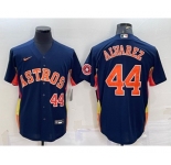 Men's Houston Astros #44 Yordan Alvarez Number Navy Blue With Patch Stitched MLB Cool Base Nike Jersey