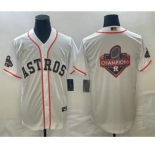 Men's Houston Astros Big Logo 2023 White Gold World Serise Champions Patch Cool Base Stitched Jersey