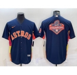 Men's Houston Astros Navy Blue Champions Big Logo With Patch Stitched MLB Cool Base Nike Jersey
