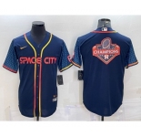Men's Houston Astros Navy Blue City Connect Champions Big Logo With Patch Stitched MLB Cool Base Nike Jersey