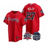 Men's Atlanta Braves #27 Austin Riley 2021 Red World Series With 150th Anniversary Patch Cool Base Stitched Jersey