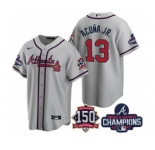 Men's Atlanta Braves #13 Ronald Acuna Jr. 2021 Gray World Series Champions With 150th Anniversary Patch Cool Base Stitched Jersey