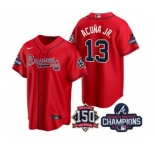 Men's Atlanta Braves #13 Ronald Acuna Jr. 2021 Red World Series Champions With 150th Anniversary Patch Cool Base Stitched Jersey