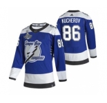 Men's Tampa Bay Lightning #86 Nikita Kucherov 2021 Blue Stanley Cup Champions Reverse Retro Stitched Hockey Jersey