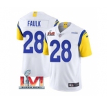 Men's Los Angeles Rams #28 Marshall Faulk White 2022 Super Bowl LVI Vapor Limited Stitched Jersey