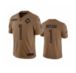 Men's Washington Commanders #1 Jahan Dotson 2023 Brown Salute To Service Limited Football Stitched Jersey