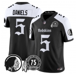 Men's Washington Commanders #5 Jayden Daniels  Black White 75TH Patch 2026 F.U.S.E. Hail Raiser Alternate Vapor Limited Stitched Football Jersey