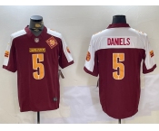 Men's Washington Commanders #5 Jayden Daniels Red Thanksgiving 2024 FUSE With 90th Vapor Limited Stitched Jersey