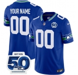 Men's Seattle Seahawks Active Player Custom Royal 2025 F.U.S.E 50th Anniversary Patch Throwback Vapor Limited Stitched Jersey