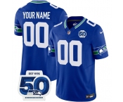 Men's Seattle Seahawks Active Player Custom Royal 2025 F.U.S.E 50th Anniversary Patch Throwback Vapor Limited Stitched Jersey