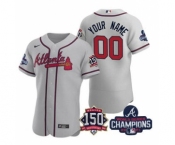Men's Atlanta Braves Gray ACTIVE PLAYER Custom 2021 World Series Champions With 150th Anniversary Stitched Jersey