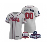 Men's Atlanta Braves Grey ACTIVE PLAYER Custom 2021 Red World Series Champions With 150th Anniversary Stitched Jersey