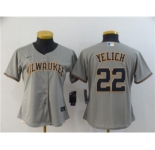 Women's Brewers #22 Christian Yelich Gray 2020 Stitched Baseball Cool Base Jersey