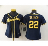 Women's Brewers #22 Christian Yelich Navy 2020 Baseball Cool Base Jersey