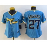 Women's Milwaukee Brewers #27 Willy Adames Blue 2022 City Connect Cool Base Stitched Jersey