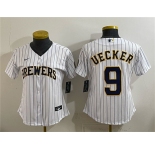 Women's Milwaukee Brewers #9 Bob Uecker White Cool Base Stitched Jersey