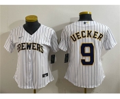 Women's Milwaukee Brewers #9 Bob Uecker White Cool Base Stitched Jersey