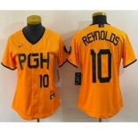 Women's Pittsburgh Pirates #10 Bryan Reynolds Number Yellowd 2023 City Connect Stitched Jersey1