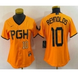 Women's Pittsburgh Pirates #10 Bryan Reynolds Number Yellowd 2023 City Connect Stitched Jersey2