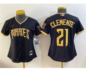 Women's Pittsburgh Pirates #21 Roberto Clemente Black 2026 City Connect Stadium Stitched Baseball Jersey
