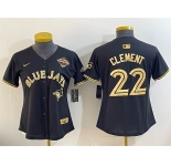 Women's Toronto Blue Jays #22 Ernie Clement Black Gold 2025 American League Champions Limited Stitched Baseball Jersey