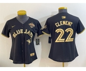 Women's Toronto Blue Jays #22 Ernie Clement Black Gold 2025 American League Champions Limited Stitched Baseball Jersey