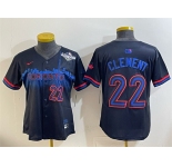 Women's Toronto Blue Jays #22 Ernie Clement Navy 2025 World Series City Connect Limited Stitched Baseball Jersey